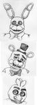  2015 animatronic anthro avian bear bird black_and_white bonnie_(fnaf) bow_tie bust_portrait chica_(fnaf) chicken female five_nights_at_freddy&#039;s freddy_(fnaf) group hat inkyfrog lagomorph looking_at_viewer machine male mammal monochrome portrait rabbit robot simple_background top_hat traditional_media_(artwork) video_games white_background 