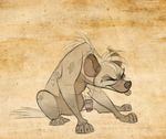  colored_sketch eyes_closed feral fur grey_fur hyena kitchiki mammal paws sitting solo tongue 