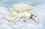  2017 anthro blue_eyes clothed clothing dragon female fur horn kodardragon looking_at_viewer pussy scarf snow solo wings 