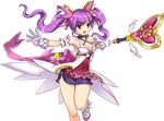  aisha_(elsword) back_bow bare_legs bow breasts cleavage dimension_witch_(elsword) elsword gloves hair_ornament holding holding_wand leg_up long_hair magical_girl medium_breasts microskirt official_art open_mouth outstretched_arms purple_eyes purple_hair purple_skirt ress skirt solo staff star transparent_background twintails wand white_gloves 