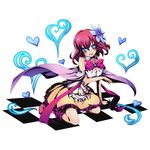  alpha_transparency blue_eyes blue_flower bow breasts cae cleavage detached_sleeves divine_gate flower frilled_skirt frills full_body hair_between_eyes hair_flower hair_ornament heart kneeling long_hair looking_at_viewer medium_breasts no_game_no_life official_art open_mouth purple_bow red_hair red_ribbon ribbon skirt sleeveless smile solo stephanie_dora transparent_background ucmm 