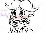  2015 animatronic anthro blush bonnie_(fnaf) bow_tie buckteeth dialogue english_text five_nights_at_freddy&#039;s happy inkyfrog lagomorph machine male mammal open_mouth open_smile rabbit restricted_palette robot simple_background smile solo sparkle teeth text video_games white_background 
