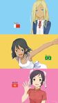  :d artist_name bangs black_hair brazil brazilian brazilian_flag character_name chinese chinese_clothes collarbone collared_shirt commentary dark_skin dated dress dress_shirt dubai_and_ajman_flag head_tilt highres hong_kong_regional_flag idolmaster idolmaster_cinderella_girls jewelry kawashina_(momen_silicon) layla_(idolmaster) long_hair looking_at_viewer multicolored multicolored_background multiple_girls natalia_(idolmaster) neck_ribbon necklace number open_mouth outline outstretched_arm parted_lips purple_eyes red_ribbon ribbon shirt short_hair sleeveless sleeveless_dress smile swept_bangs v-shaped_eyebrows waving white_dress white_shirt wing_collar yao_feifei 
