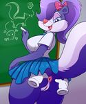  2017 anthro anus blue_sclera breasts chalk chalkboard clothed clothing drawing female fifi_la_fume fur gloves hair hair_bow hair_ribbon half-closed_eyes lonbluewolf looking_back looking_down mammal multicolored_fur purple_eyes purple_fur purple_hair pussy ribbons school_uniform skunk solo_focus spread_anus spreading tiny_toon_adventures two_tone_fur uniform warner_brothers white_fur 