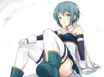  blue_eyes blue_hair blush breasts cape convenient_leg gloves hair_ornament inou_eita magical_girl mahou_shoujo_madoka_magica miki_sayaka short_hair sketch small_breasts solo thighhighs white_gloves white_legwear 