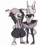  animal_ears animal_tail child clothing clown colored costume deltarune digital_artwork digital_drawing dress duo face_paint fae female friends girl intervine jester jevil kids laughing male neck_ruffle oc outfit red_cheeks shhhitme short_hair simple_background sketch smile standing tail thighhighs toby_fox together white_background young 