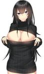  black_sweater blue_eyes breasts cleavage highres large_breasts long_hair looking_at_viewer meme_attire onineko-chan open-chest_sweater original solo sweater 