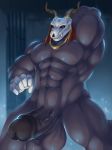  2018 5_fingers abs anthro balls barazoku biceps big_balls big_penis blush bna_v5 close-up demon elias_ainsworth erection fangs front_view horn huge_balls huge_penis humanoid_penis looking_at_viewer male manly muscular navel not_furry nude pecs penis pose presenting presenting_penis red_eyes sharp_teeth shy skull solo standing sweat teeth the_ancient_magus_bride thick_penis thick_thighs triceps vein veiny_penis 