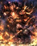  armor breastplate chain commentary demon fire glowing glowing_eyes horns katana nioh shoulder_pads steel_ball sword tako_(pixiv8535) weapon white_hair william_(nioh) 