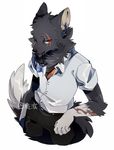  anthro canine clothed clothing fur looking_at_viewer male mammal scar signature simple_background solo white_background yata 