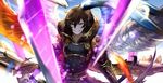  brown_hair fingerless_gloves gloves granblue_fantasy male_focus multiple_wings red_eyes sandalphon_(granblue_fantasy) seraph smile smirk sword tears weapon wings 