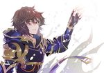  armor brown_hair fingerless_gloves gloves granblue_fantasy hood hoodie male_focus red_eyes sandalphon_(granblue_fantasy) solo sumeshi_(ginshari40) 