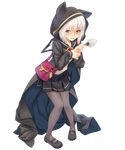  absurdres animal_ears bag coat fake_animal_ears full_body handbag highres holding hood knees_together_feet_apart mary_janes official_art open_mouth pantyhose pleated_skirt rumble_burst school_uniform shoes short_hair skirt solo transparent_background white_hair yellow_eyes 