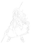  armor armored_dress dokidoki!_precure gauntlets greaves highres kazuma_muramasa lineart long_hair looking_up marie_ange monochrome parted_lips polearm precure simple_background solo spear very_long_hair weapon white_background 