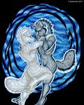  2017 5_fingers anthro bareback black_nose breasts canine digitigrade dog duo eye_contact featureless_breasts female fur grey_fur grey_hair grey_nose hair kashmere male mammal nude smile white_fur white_hair yellow_eyes 
