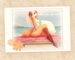  anthro breasts canine english_text featureless_breasts female fox kriticalerror mammal nude outside postcard sitting smile solo text thick_thighs 