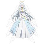  accel_world blush breasts character_request closed_eyes dress feathered_wings floating_hair full_body large_breasts long_hair metatron_(accel_world) official_art shiny shiny_clothes silver_hair simple_background solo very_long_hair white_background white_dress white_wings wings 