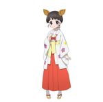  accel_world animal_ears black_hair blush character_request hakama japanese_clothes kimono looking_at_viewer official_art purple_eyes red_hakama reindeer_ears shinomiya_utai short_hair simple_background smile solo white_background white_legwear 