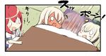  :d afterimage ahoge cellphone commentary dual_persona engiyoshi holding i-168_(kantai_collection) i-58_(kantai_collection) kantai_collection kotatsu long_hair multiple_girls o_o open_mouth phone pillow rectangular_mouth red_hair ro-500_(kantai_collection) silver_hair smartphone smile surprised sweat table tan tatami time_paradox translated u-511_(kantai_collection) under_kotatsu under_table v-shaped_eyebrows 