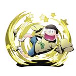  alpha_transparency arms_up black_eyes black_hair divine_gate full_body heart heart_in_mouth hood hoodie looking_at_viewer male_focus matsuno_juushimatsu official_art open_mouth osomatsu-kun osomatsu-san shadow shirt shorts sleeves_past_wrists slippers smile solo star transparent_background ucmm yellow_shirt 