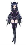  accel_world antenna_hair armor armored_boots black_gloves black_hair black_legwear black_leotard black_lotus_(accel_world) boots brown_eyes detached_sleeves full_body gloves hair_ornament kuroyukihime leotard long_hair looking_at_viewer official_art simple_background smile solo standing thighhighs very_long_hair white_background 