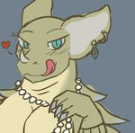  &lt;3 2017 angels_with_scaly_wings big_ears blush claws cute dragon ear_piercing emera_(awsw) female feral furnut jewelry looking_at_viewer necklace piercing scalie simple_background solo tongue video_games 