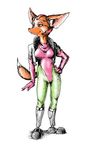  adam_bryce_thomas anthro armor black_nose bodysuit brown_fur canine clothing fara_phoenix female fennec fox fur gloves green_eyes helmet jacket long_ears mammal nintendo simple_background skinsuit smile solo star_fox tight_clothing video_games 