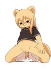  anthro blush canine clothed clothing crouching cub dog female kemono mammal manmosu_marimo presenting pussy simple_background smile solo spread_legs spreading white_background young 