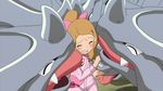  10s 1girl animated animated_gif blush brown_hair fangs female flat_chest long_hair nintendo pokemon pokemon_xy rhyhorn serena_(pokemon) 