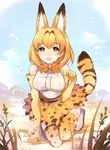  :d animal_ears animal_print apring bad_id bad_pixiv_id banned_artist bare_shoulders blonde_hair blue_sky boots bow breasts day elbow_gloves extra_ears full_body gloves kemono_friends large_breasts looking_at_viewer nature open_mouth outdoors serval_(kemono_friends) serval_ears serval_print serval_tail shirt short_hair skirt sky sleeveless sleeveless_shirt smile solo tail thighhighs white_footwear white_shirt yellow_eyes 