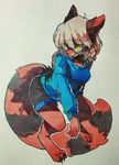  anthro clothed clothing female fur hair mammal red_panda simple_background smile solo traditional_media_(artwork) yata 