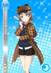  blue_eyes blush character_name detective grey_hair hat love_live!_school_idol_festival love_live!_sunshine!! magnifying_glass short_hair smile unifrom watanabe_you 