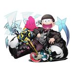  alpha_transparency baseball_bat black_eyes black_hair chain chair cosplay crossed_legs divine_gate full_body hair_ornament hairclip heart heart_in_mouth jewelry lightning_bolt looking_at_viewer male_focus matsuno_juushimatsu muzzle nail nail_bat official_art osomatsu-kun osomatsu-san ring sack santa_claus_(divine_gate) santa_claus_(divine_gate)_(cosplay) sign sitting smile solo stop_sign sweater sweater_vest transparent_background ucmm 