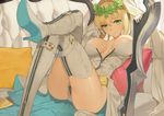  aestus_estus ahoge ass bangs bare_shoulders belt bianyuanqishi blonde_hair boots breasts breasts_apart bridal_veil buckle cleavage couch crossed_legs detached_sleeves elbow_gloves eyebrows_visible_through_hair fate/extra fate/extra_ccc fate_(series) from_side full-length_zipper gloves green_eyes hair_between_eyes hair_intakes hair_twirling hands_up head_tilt high_heel_boots high_heels indoors knee_up large_breasts laurel_crown leaning_back leg_strap leg_up leotard looking_at_viewer loose_belt nero_claudius_(bride)_(fate) nero_claudius_(fate)_(all) on_couch parted_lips pillow planted_sword planted_weapon ribbon_trim sidelocks signature sitting smile solo strapless strapless_leotard sword thigh_boots thigh_strap thighhighs thighs tied_hair unzipped veil waist_cape weapon white_footwear white_gloves white_legwear white_leotard white_sleeves zipper zipper_pull_tab 
