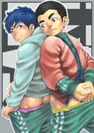  2boys ass blush erection male_focus masturbation multiple_boys penis penis_grab shigeru_(shounen_zoom) smile undressing young 