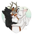  2017 ambiguous_gender antlers black_fur canine fur horn hug kwik mammal white_fur yellow_eyes 