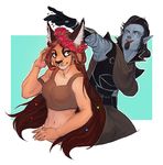  anthro clothed clothing duo elf facial_hair feline female flower fur goatee hair humanoid male mammal melamoryblack open_mouth plant smile 