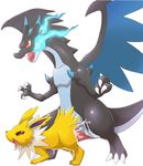  all_fours ambiguous_gender ambiguous_penetration animal_genitalia doggystyle duo ecru_(artist) eeveelution erection feral from_behind_position genital_slit internal jolteon male mega_charizard mega_evolution nintendo penetration penis pok&eacute;mon precum saliva sex size_difference slit video_games 