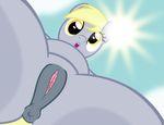  2017 absurd_res anus badumsquish blonde_hair derpy_hooves_(mlp) equine female friendship_is_magic hair hi_res horse low-angle_view mammal my_little_pony nude open_mouth outside pony pussy solo spread_legs spreading worm&#039;s-eye_view 