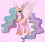  2017 blush cutie_mark equine eyelashes feathered_wings feathers female feral friendship_is_magic hair hair_over_eye hi_res horn long_hair looking_at_viewer mammal momomistress multicolored_hair multicolored_tail my_little_pony open_mouth princess_celestia_(mlp) purple_eyes simple_background solo spread_wings white_feathers winged_unicorn wings 