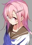  from_side glasses hair_between_eyes hair_ornament hairclip isshiki_(ffmania7) long_hair looking_at_viewer original pink_eyes pink_hair rimless_eyewear school_uniform serafuku sketch solo 