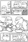  bowl bread cereal comic donatello_(tmnt) food leonardo_(tmnt) male michelangelo_(tmnt) ninja raphael_(tmnt) sneefee spoon teenage_mutant_ninja_turtles text toast 