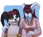  alien ambiguous_gender anthro bear clothed clothing draenei duo female fur hair horn humanoid mammal melamoryblack no_pupils open_mouth panda smile video_games warcraft 