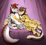  anthro bed collar duo feline fur hair hug lying male male/male mammal melamoryblack nude on_side pillow smile 