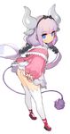  absurdres ass blue_eyes bright_pupils capelet dragon_girl dragon_horns dragon_tail hair_bobbles hair_ornament hairband highres horns kanna_kamui kobayashi-san_chi_no_maidragon lavender_hair leaning_forward long_hair looking_at_viewer low_twintails mary_janes panties pantyshot pantyshot_(standing) shoes simple_background solo standing tail thighhighs twintails underwear uzubilla white_background white_legwear 
