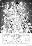  6+girls choujikuu_yousai_macross comic electric_guitar fang fire_bomber freyja_wion greyscale guitar highres instrument kaname_buccaneer looking_at_viewer lynn_minmay macross macross_7 macross_delta macross_frontier makina_nakajima microphone mikumo_guynemer monochrome multiple_boys multiple_girls music mylene_jenius nekki_basara official_art outstretched_hand ranka_lee ray_lovelock reina_prowler sheryl_nome singing sparkle tatsuo veffidas_feaze walkure_(macross_delta) zentradi 