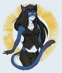  anthro breasts clothed clothing feline female fur hair mammal melamoryblack open_mouth simple_background smile solo 