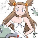  brown_hair gen_1_pokemon gomatarou_(pixiv196136) lowres magnemite mikan_(pokemon) panties pantyshot pokemon pokemon_(game) pokemon_gsc two_side_up underwear 