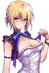  :o blonde_hair bow breasts capelet cleavage highres lavender_hair maruchi medium_breasts original revision short_hair simple_background solo white_background 