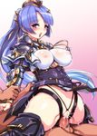  absurdres blue_eyes blue_hair blush breasts crotchless_panties crying crying_with_eyes_open cum cum_in_pussy girl_on_top granblue_fantasy harigane_shinshi highres large_breasts long_hair looking_at_viewer maimu_(shingeki_no_bahamut) open_mouth panties penis ponytail sex solo_focus tears underboob_cutout underwear vaginal 